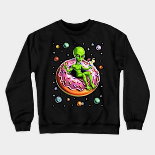 Space Alien Riding Donut Crewneck Sweatshirt